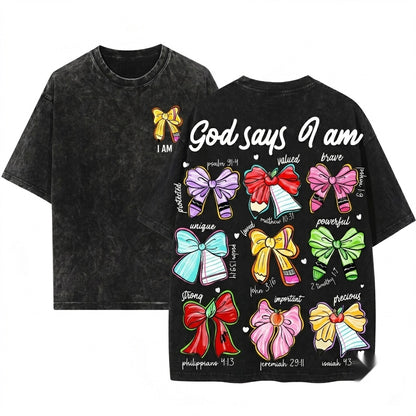 Christian God Says I Am Coquette Pencil Bow Teacher Back To School Unisex Wash T-Shirt
