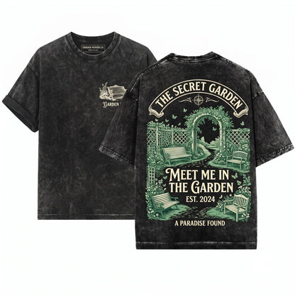 Gardening Gift for Women, Plant Lover Cottage Aesthetic, Meet Me in the Unisex Wash T-Shirt