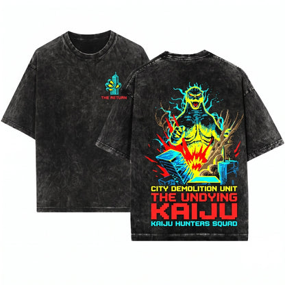 8-Bit Japanese Retro Gojira Sci-Fi Movie Graphic Kaiju Monster Unisex Wash T-Shirt