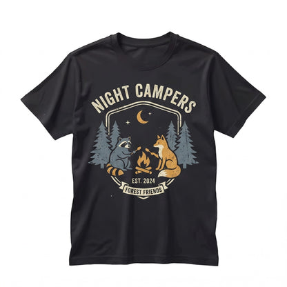 Retro Camping Raccoon Graphic Forest Campfire Wildlife Cozy Outdoor Adventure Nature Gift Unisex TShirt