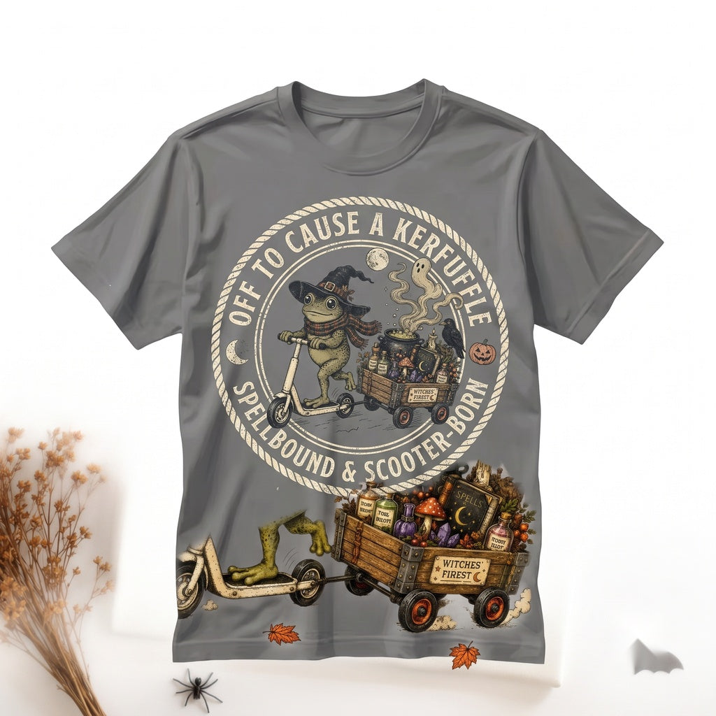 Funny Halloween Frog Off To Cause A Kerfuffle Spooky Ghost Witch Mummy Retro Lover Gift Unisex TShirt
