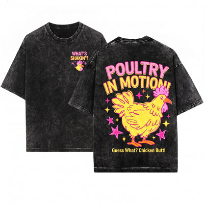 Guess What Chicken Butt Funny Gen Z Humor Animal Two Sided Front Back Oversized Unisex Wash T-Shirt