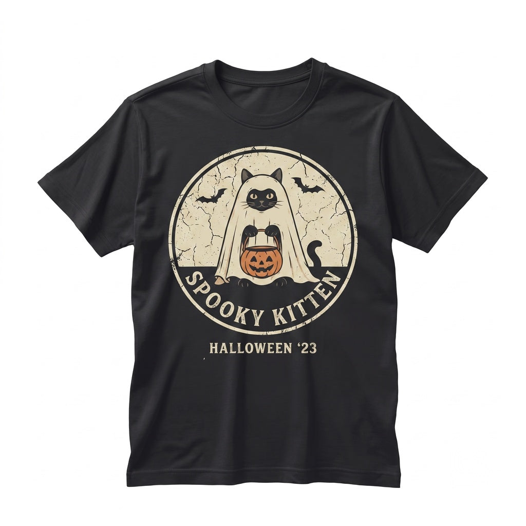 Cute Spooky Ghost Costume Kitty Graphic Pumpkin Candy Bucket Halloween Fall Gift Unisex TShirt
