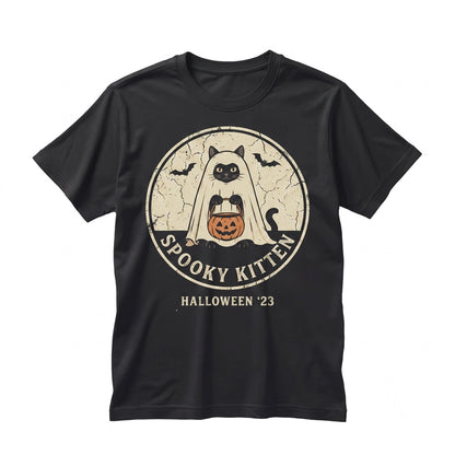 Cute Spooky Ghost Costume Kitty Graphic Pumpkin Candy Bucket Halloween Fall Gift Unisex TShirt