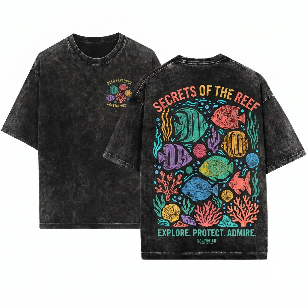 Y2K Tropical Fish Graphic Reef Aquarium Wildlife Retro Coastal Aesthetic Ocean Gift Unisex Wash T-Shirt