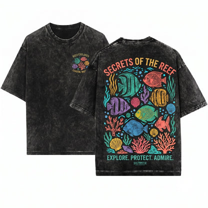 Y2K Tropical Fish Graphic Reef Aquarium Wildlife Retro Coastal Aesthetic Ocean Gift Unisex Wash T-Shirt