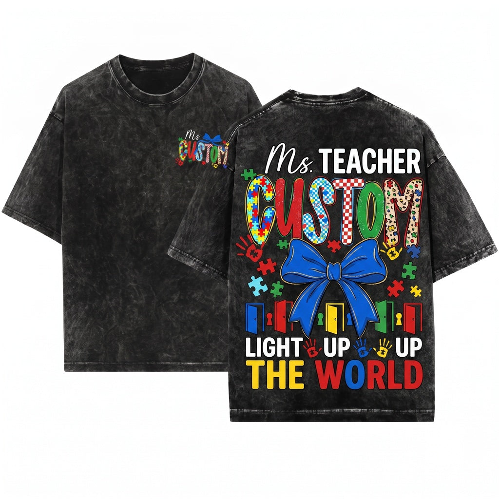 Autism Awareness Teacher Design Puzzle Piece Special Education Gift Sublimation PNG Unisex Wash T-Shirt