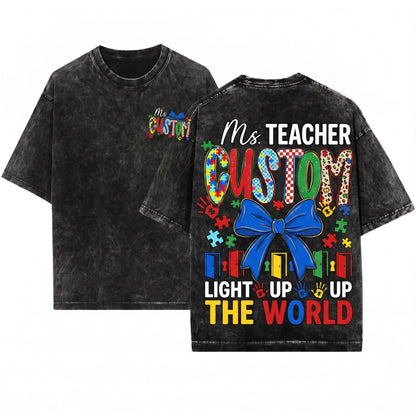 Autism Awareness Teacher Design Puzzle Piece Special Education Gift Sublimation PNG Unisex Wash T-Shirt