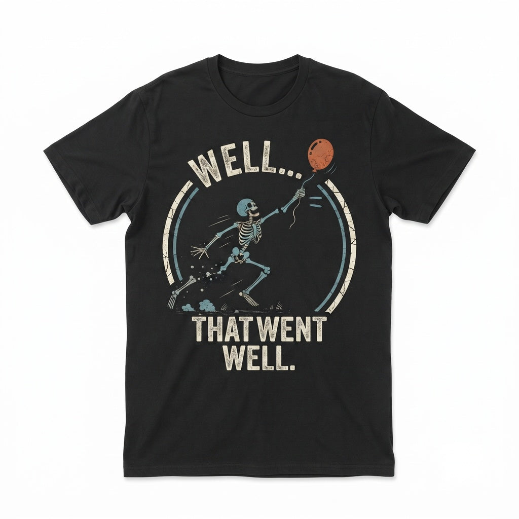 Skeleton Lost Balloon Well That Went Well Funny Halloween Dark Humor Spooky Graphic Unisex TShirt