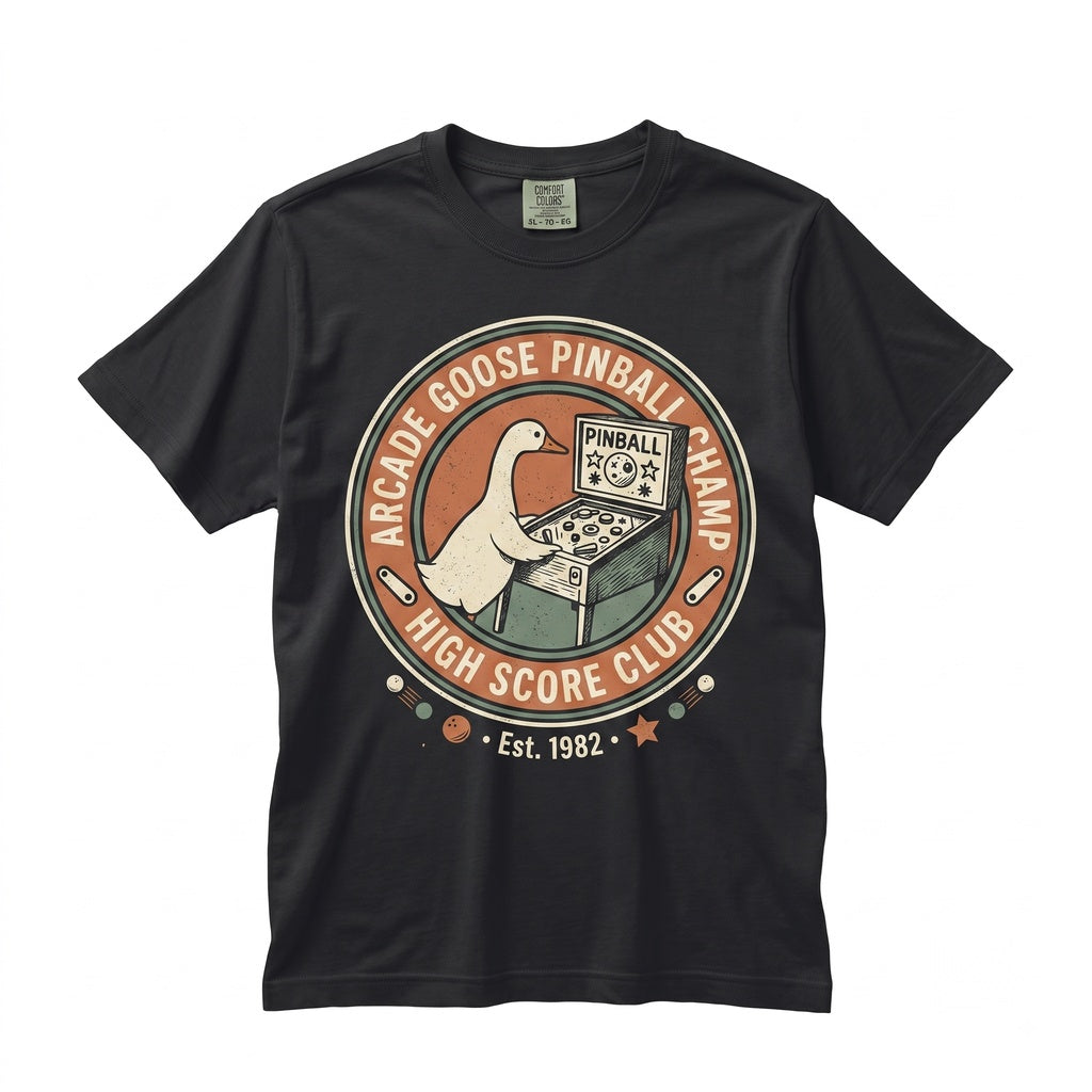 Funny Pinball Goose Retro Arcade Gamer Silly Duck Animal Machine Vintage Graphic Apparel Adult Unisex TShirt