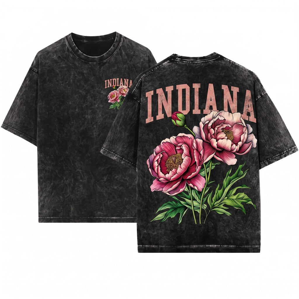 Indiana State Peony Botanical Gardening Travel Mother Gift Unisex Wash T-Shirt