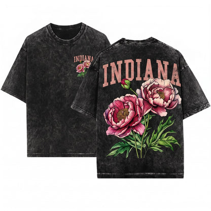 Indiana State Peony Botanical Gardening Travel Mother Gift Unisex Wash T-Shirt