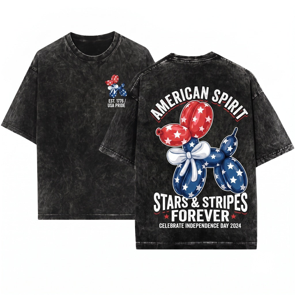 Retro Patriotic Dog 4th of July America USA Unisex Wash T-Shirt