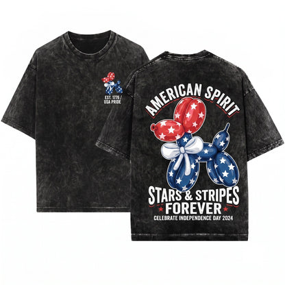 Retro Patriotic Dog 4th of July America USA Unisex Wash T-Shirt