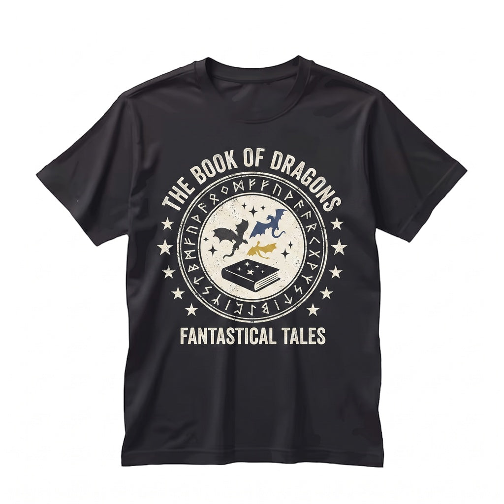 Embroidered Pages and Dragons Bookish Fantasy Cotton Crewneck Unisex TShirt