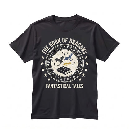 Embroidered Pages and Dragons Bookish Fantasy Cotton Crewneck Unisex TShirt