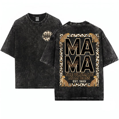 Mama Leopard Print Circle Western Cowboy Crewneck Sweatshirt Unisex Wash T-Shirt