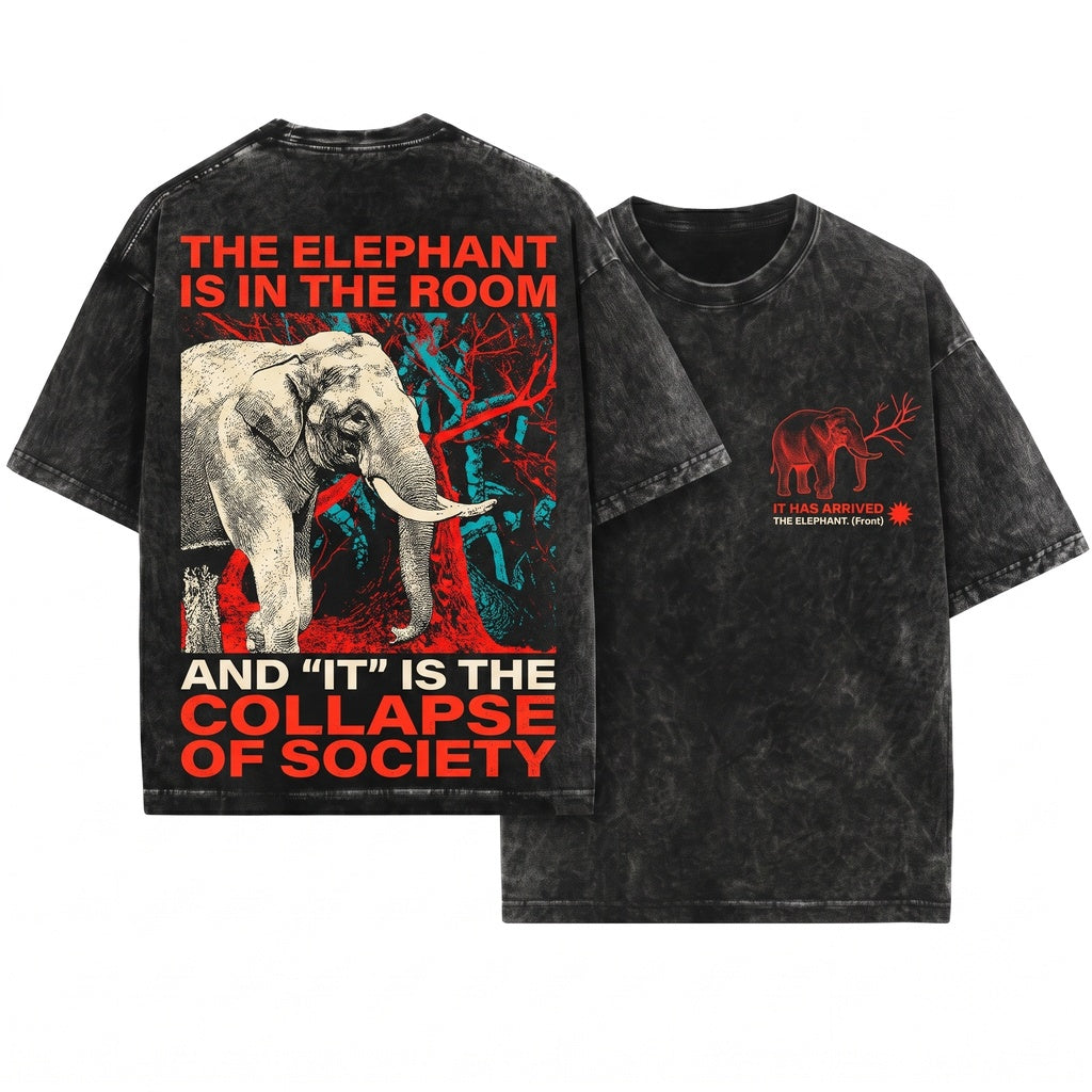 It Does Not Wish To Be Addressed Funny Vintage Japanese Elephant Graphic Unisex Wash T-Shirt