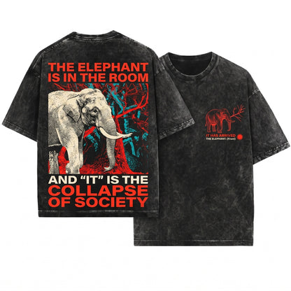 It Does Not Wish To Be Addressed Funny Vintage Japanese Elephant Graphic Unisex Wash T-Shirt