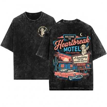 Vintage Heartbreak Motel Cupid Valentine Day Crewneck Top Unisex Wash T-Shirt