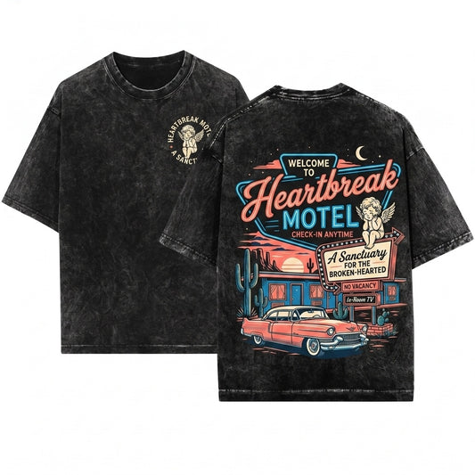 Vintage Heartbreak Motel Cupid Valentine Day Crewneck Top Unisex Wash T-Shirt