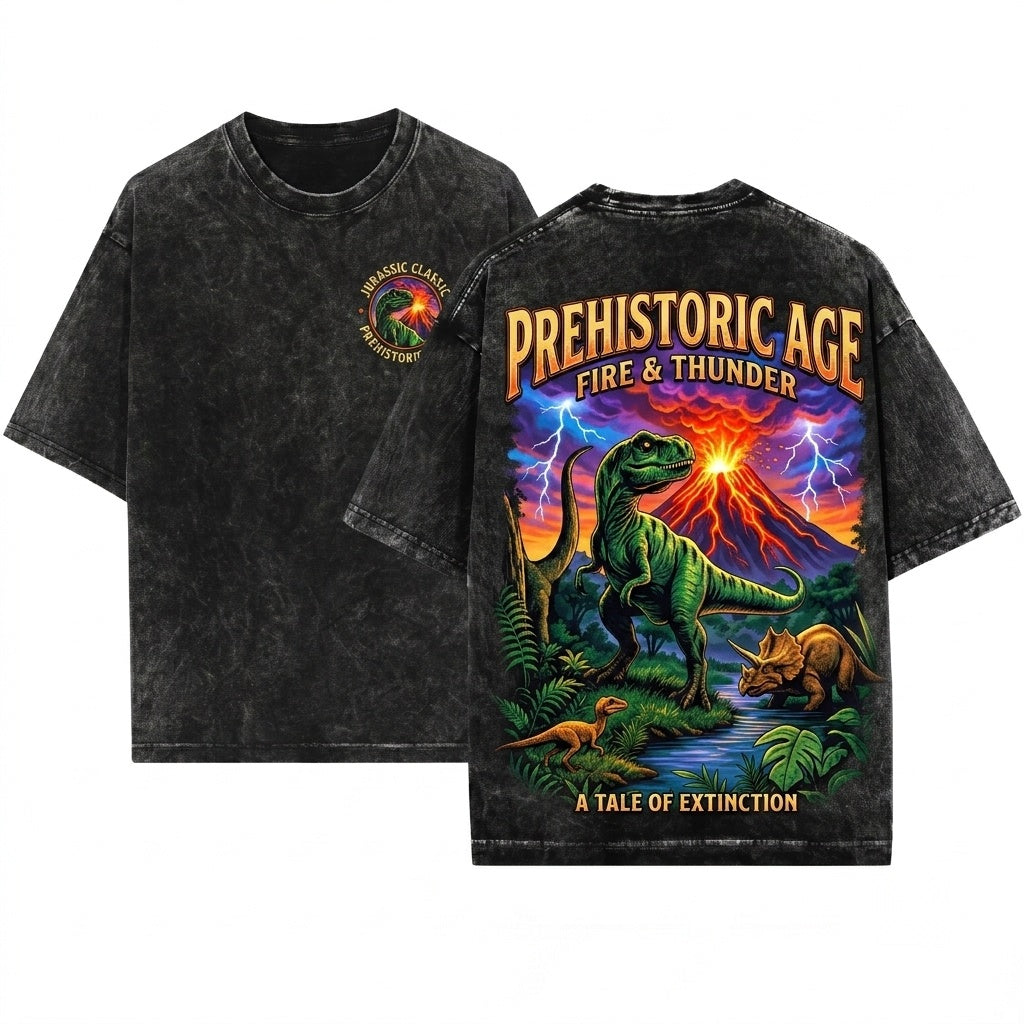 90s Vintage Prehistoric Dinosaur T-Rex Triceratops Graphic Nature Gift Unisex Wash T-Shirt