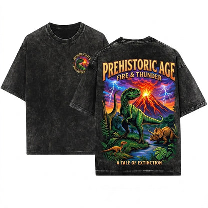 90s Vintage Prehistoric Dinosaur T-Rex Triceratops Graphic Nature Gift Unisex Wash T-Shirt