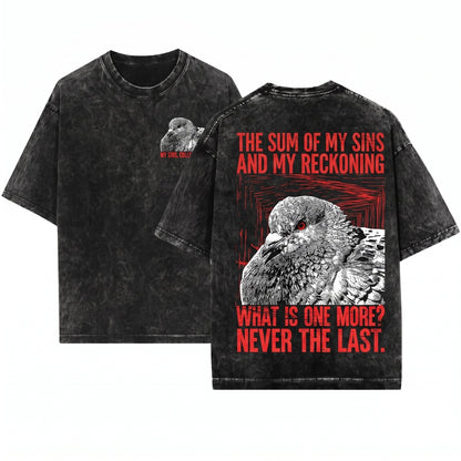 I Am The Sum Of My Sins Vintage Japanese Funny Pigeon Graphic Aesthetic Novelty Humor Retro Graphic Unisex Wash T-Shirt