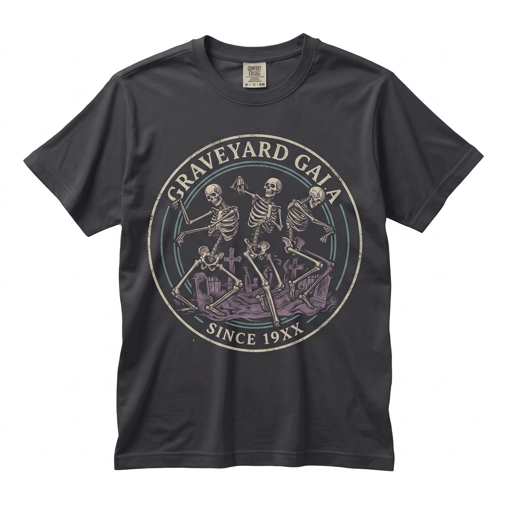 Dancing Skeletons Halloween Spooky Graveyard Season Graphic Fall Apparel Unisex TShirt
