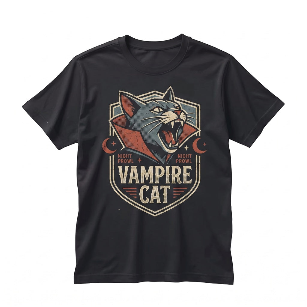 Vintage Black Cat Vampire Gothic Moonlit Spooky Halloween Graphic Unisex TShirt