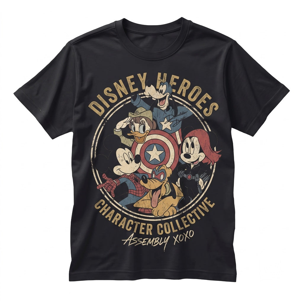Cartoon Mouse Friends Comic Book Superhero Graphic Signatures Vacation Travel Apparel Unisex TShirt