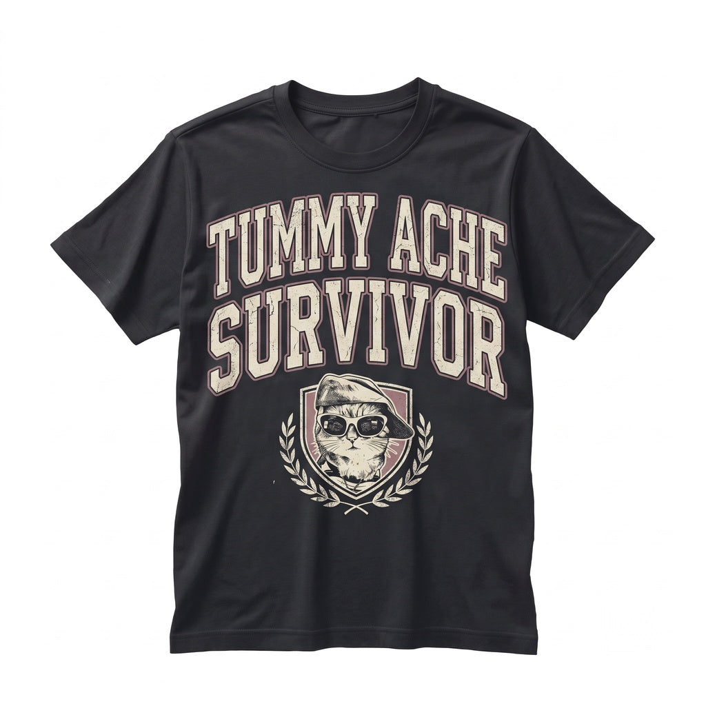 Tummy Ache Survivor Cat Graphic Vintage Chronic Illness Awareness Top Unisex TShirt