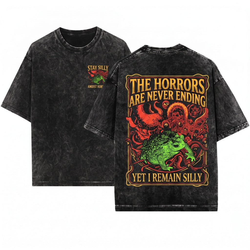 The Horrors Frog Vintage Creepy Retro Graphic Apparel Unisex Wash T-Shirt