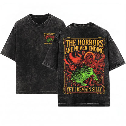 The Horrors Frog Vintage Creepy Retro Graphic Apparel Unisex Wash T-Shirt