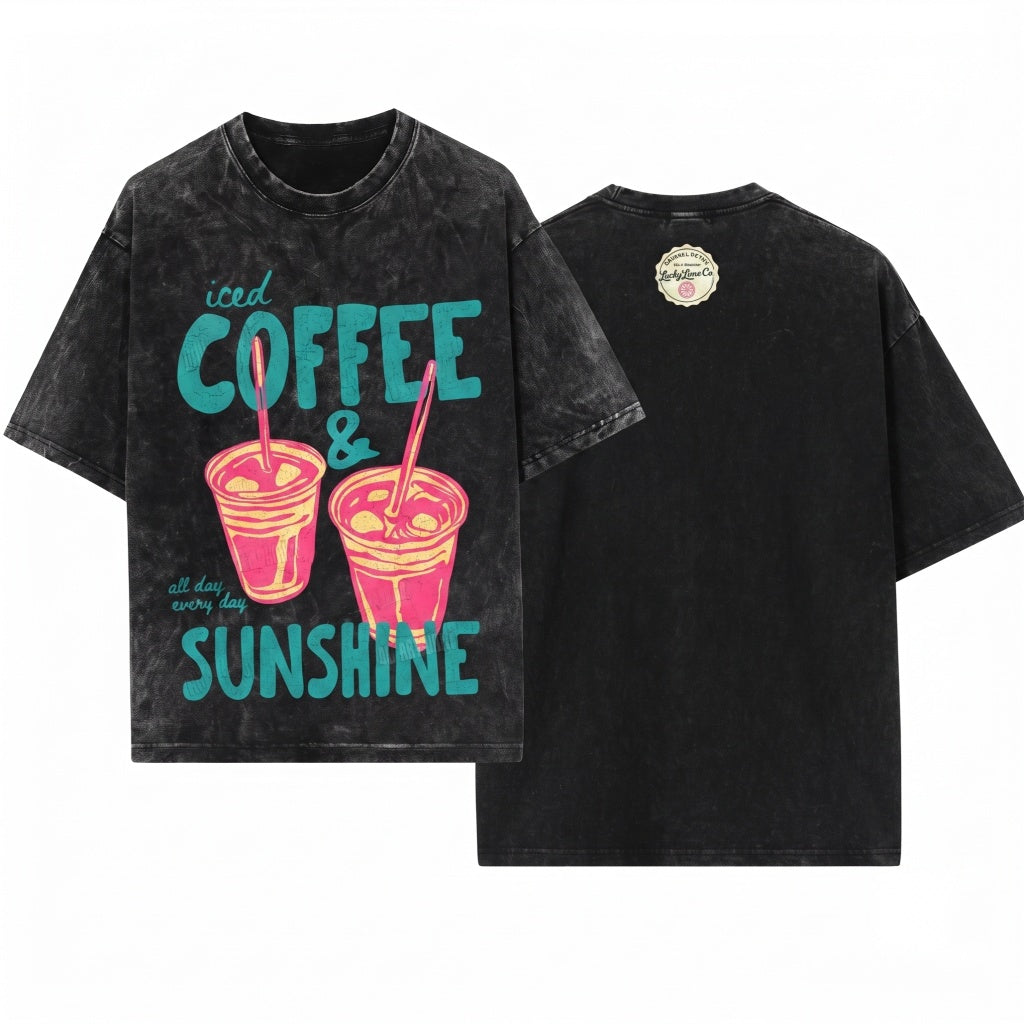 Iced Coffee Sunshine Lover Summer Graphic Vibes Tee Unisex Wash T-Shirt