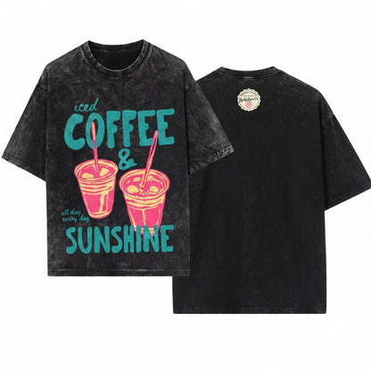 Iced Coffee Sunshine Lover Summer Graphic Vibes Tee Unisex Wash T-Shirt