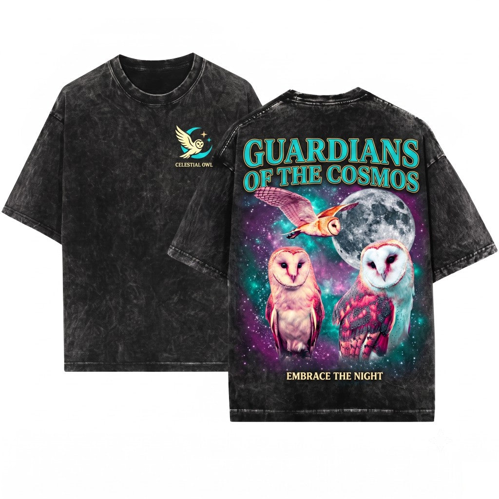 Vintage Three Barn Owl Moon Retro Graphic Animal Lover Gift Unisex Wash T-Shirt