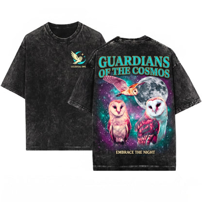 Vintage Three Barn Owl Moon Retro Graphic Animal Lover Gift Unisex Wash T-Shirt