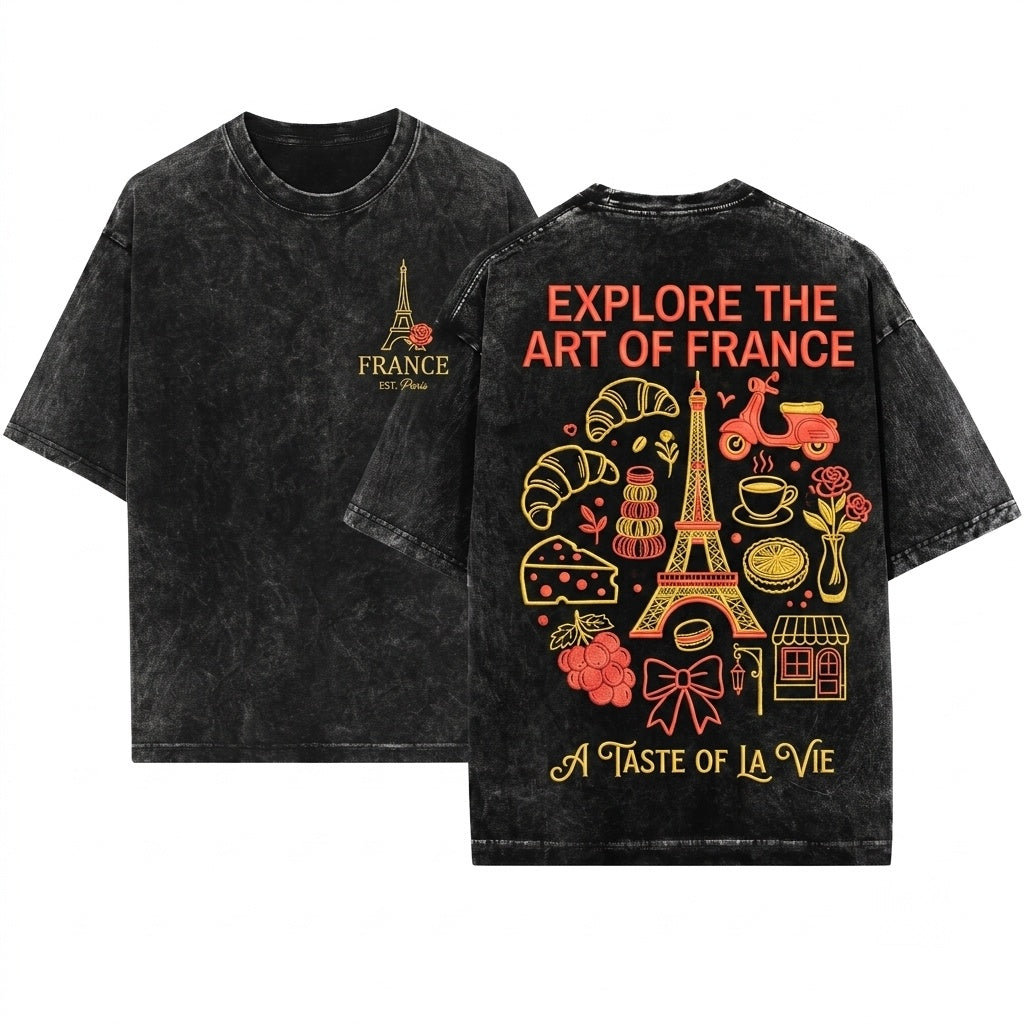 French Summer Paris Travel Graphic Unisex Wash T-Shirt