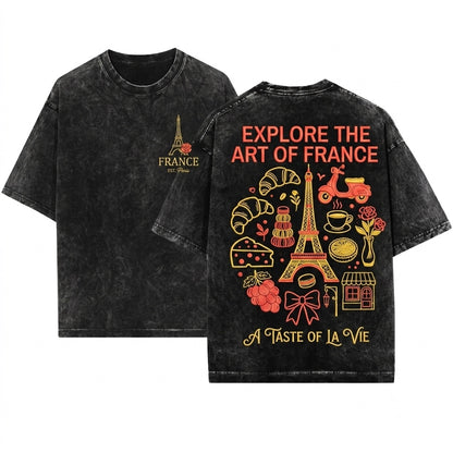 French Summer Paris Travel Graphic Unisex Wash T-Shirt