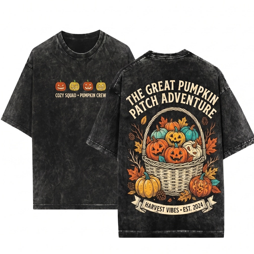 Embroidered Pumpkin Jack O Lantern Cute Cozy Fall Halloween Gift Crewneck Unisex Wash T-Shirt