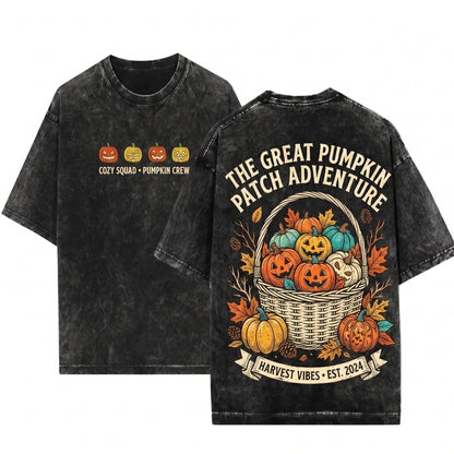 Embroidered Pumpkin Jack O Lantern Cute Cozy Fall Halloween Gift Crewneck Unisex Wash T-Shirt