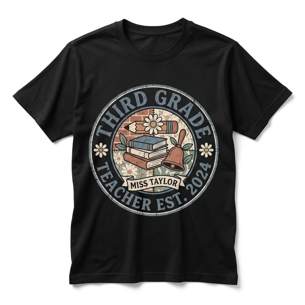 Custom 3rd Grade Teacher Back To School Faux Patchwork Matching Group Unisex TShirt