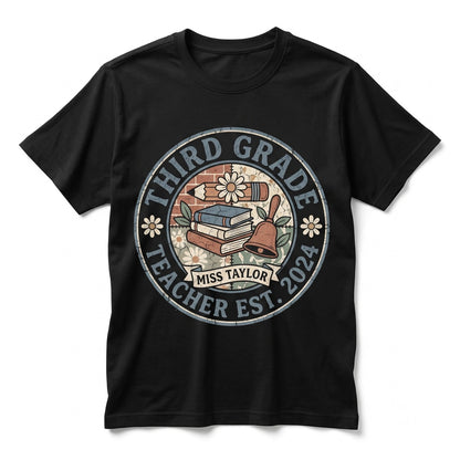 Custom 3rd Grade Teacher Back To School Faux Patchwork Matching Group Unisex TShirt