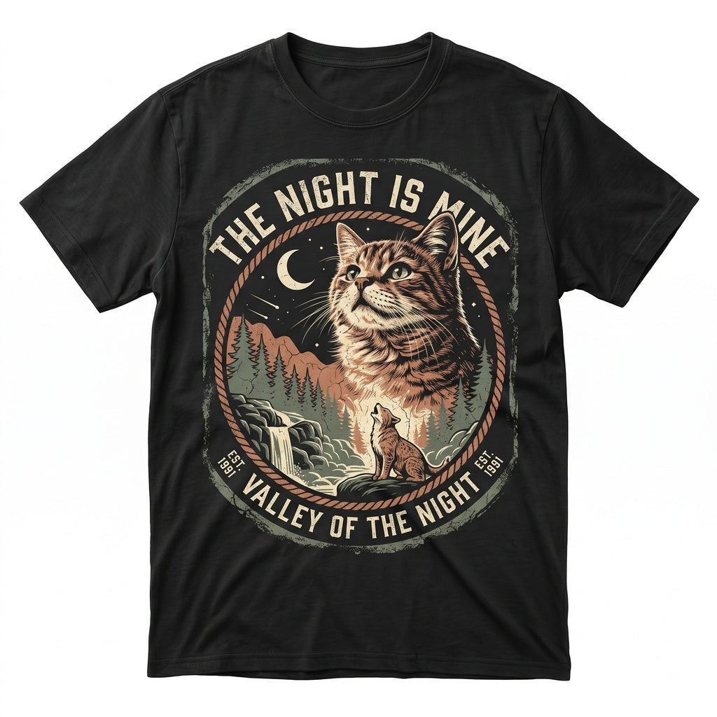 Retro 90s Cat Howling At Full Moon Graphic Cute Kitten Mom Gift Tabby Vintage Animal Unisex TShirt