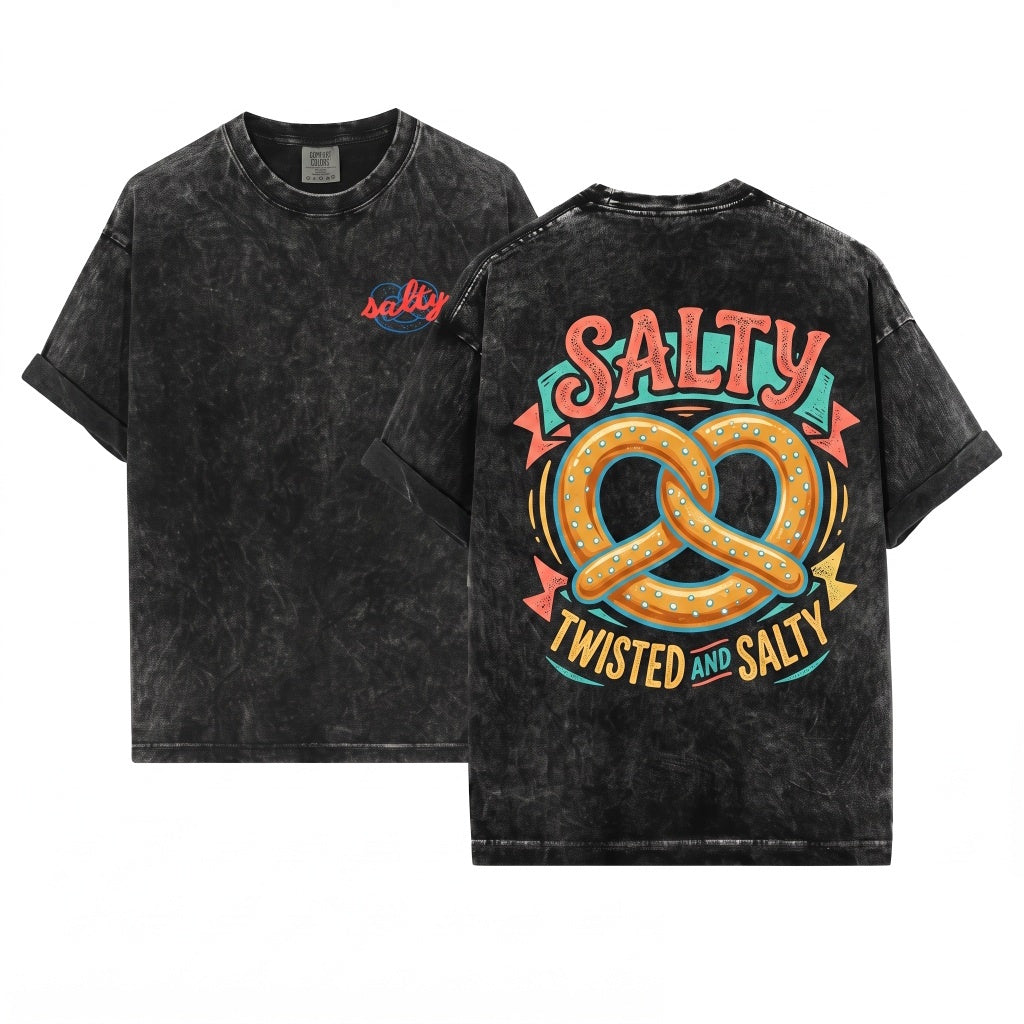 Salty Pretzel Snack Graphic Vintage Retro Unisex Wash T-Shirt