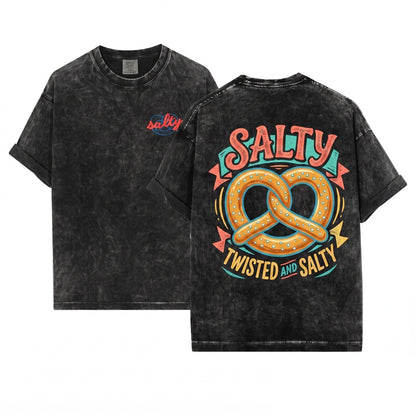 Salty Pretzel Snack Graphic Vintage Retro Unisex Wash T-Shirt