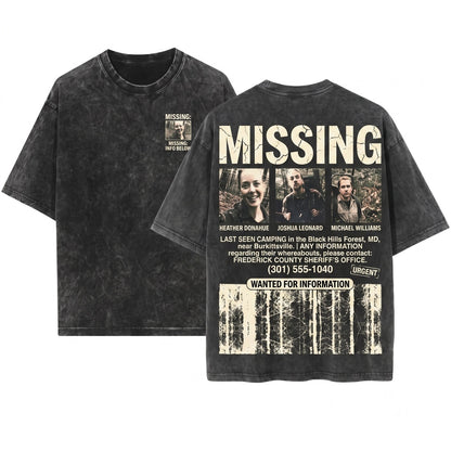 Retro 90s Horror Movie Witch Missing Poster Graphic Unisex Wash T-Shirt