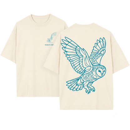 Barn Owl Silhouette Minimalist Flying Nocturnal Bird Lover Night Forest Wildlife Graphic Unisex Heavyweight Garment-Dyed T-Shirt