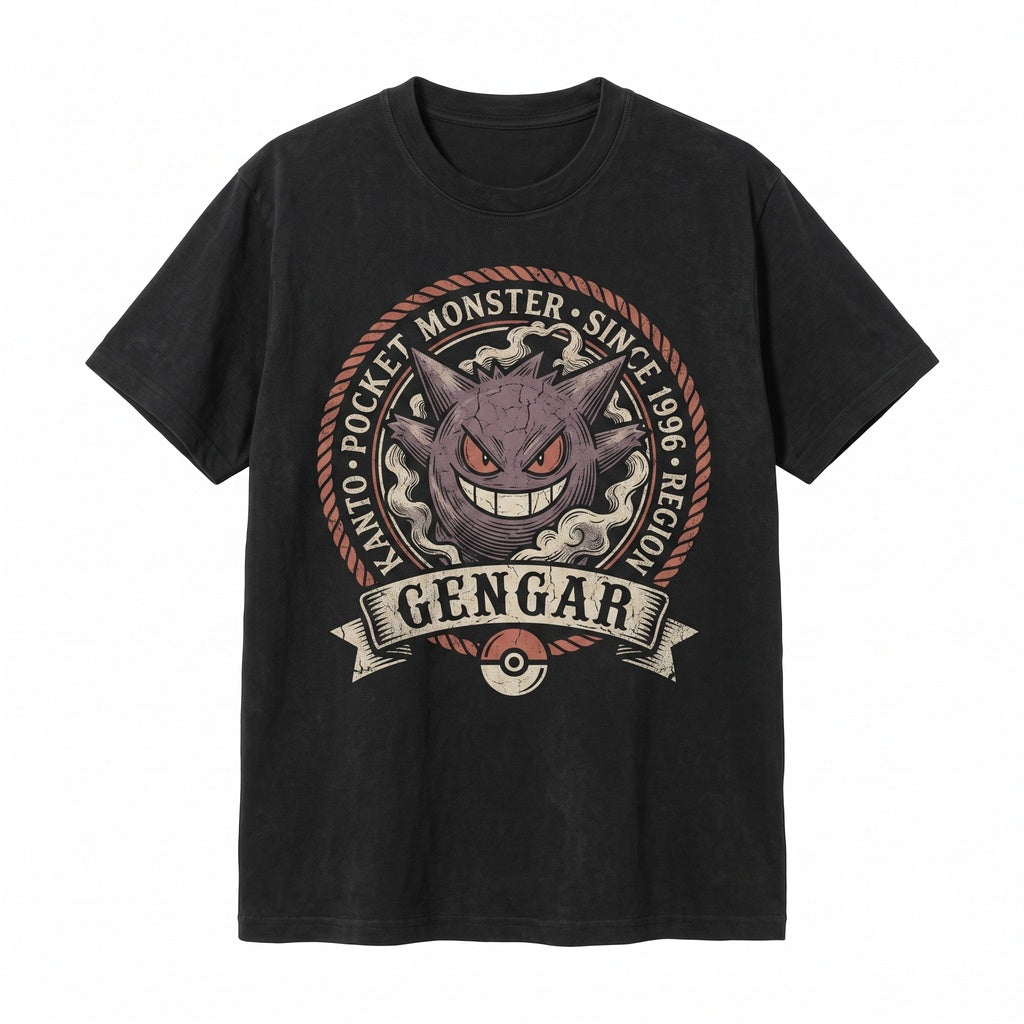 Vintage Mineral Wash Ghost Monster Graphic Double Sided Garment Dyed Retro Anime Gift Unisex TShirt